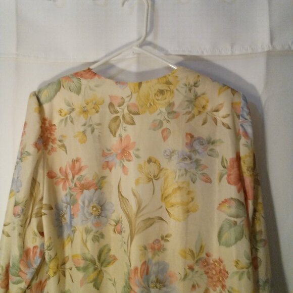 LL Martin Open Front Blouse 16W Simi Sheer Half Sleeve Floral Cream Pink Green - Picture 13 of 15